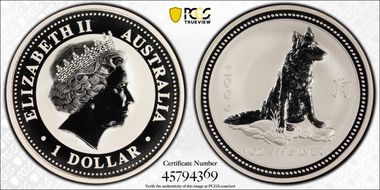 2006 $1 Year of the Dog Ag MS70
