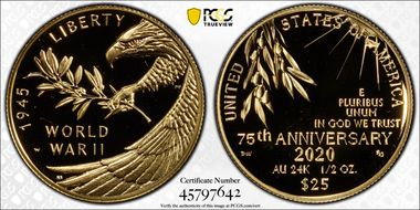 2020-W $25 End of World War II 75th Anniv. PR69DCAM