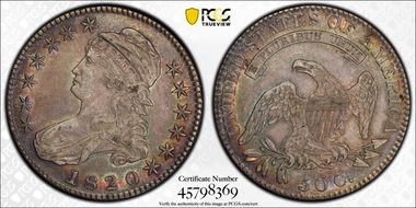 1820 50C Sq. 2, Lg Date, Knob 2 XF40