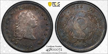 1795 $1 Flowing Hair, 3 Leaves AU55