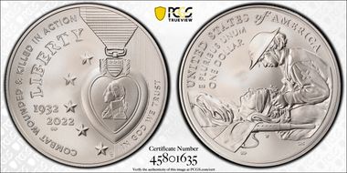 2022-W $1 National Purple Heart Hall of Honor First Strike MS70