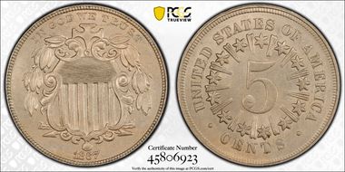 1867 5C Rays MS63