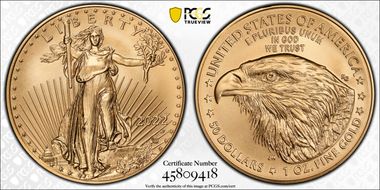 2022-W $50 Burnished Gold Eagle  First Strike SP70