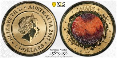 2017 $2 Planetary Coins Mars Colorized MS70