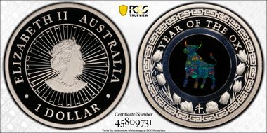 2021-P $1 Year of the Ox Opal Ag PR70DCAM