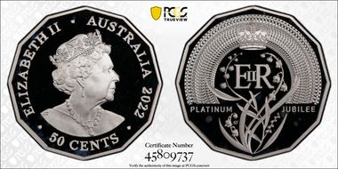 2022 50C Elizabeth II Platinum Jubilee Silver PR67DCAM