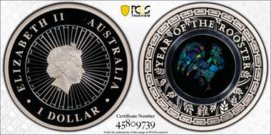 2017-P $1 Year of the Rooster Opal Ag PR69DCAM