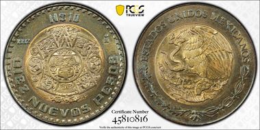 1992-Mo 10 Peso MS63