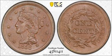 1856 1C Slanted 5 MS64BN