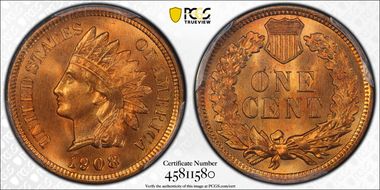 1908 1C MPD FS-301 S-4 (011.77) MS65+ RD