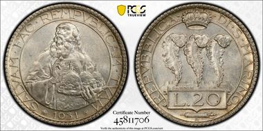 1931-R 20 L KM-11  Ag MS62
