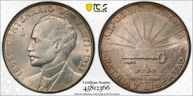 1953 Peso Jose Marti KM-29  Ag MS65