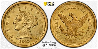 1843-O $2.50 Small Date AU55