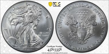 2017-W $1 Burnished Silver Eagle SP68