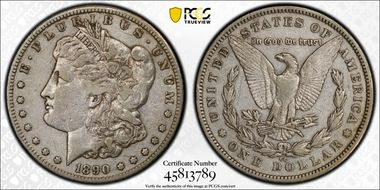 1890-CC $1 VAM 4, Tailbar VF25