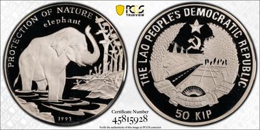 1993 50 Kip Elephant PR68DCAM