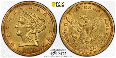 1861 $2.50 New Reverse AU55