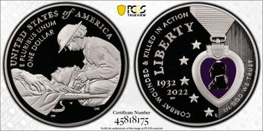 2022-W $1 National Purple Heart Hall of Honor Colorized PR69DCAM