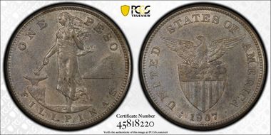 1907-S Peso AU55