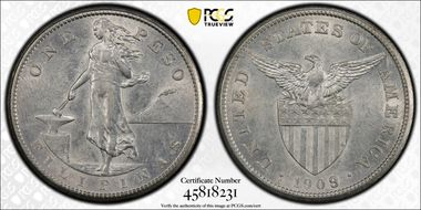 1909-S Peso KM-172  Ag AU55