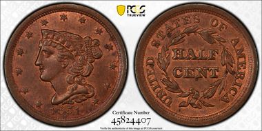 1851 1/2C MS64RB