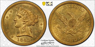 1843-O $5 Large Letters MS62