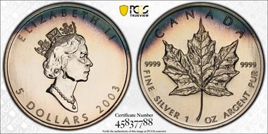 2003 $5 Maple Leaf/Ag MS67