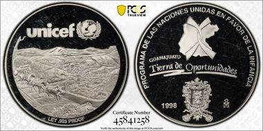 1998-Mo Medal Unicef Ag Guanajuato Tierra de Oportunidades PR63DCAM