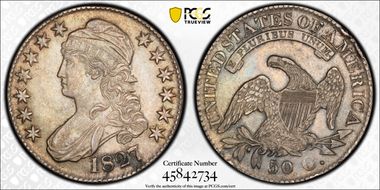 1827 50C Square Base 2 AU50