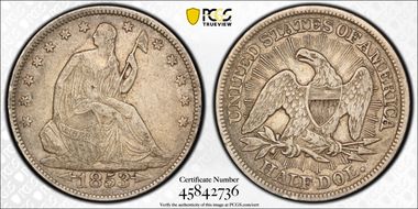 1853 50C Arrows & Rays VF25