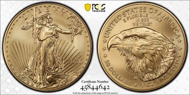 2021 $50 Gold Eagle - Type 2 At Dusk & At Dawn 35th Anniversary Thomas D. Roger MS70