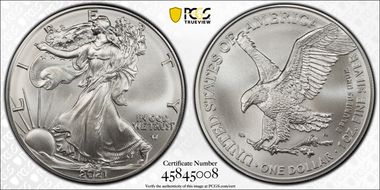 2021 $1 Silver Eagle - Type 2 At Dusk & At Dawn 35th Anniversary MS68