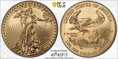 2021 $50 Gold Eagle - Type 1 At Dusk & At Dawn 35th Anniversary Thomas D. Roger MS70