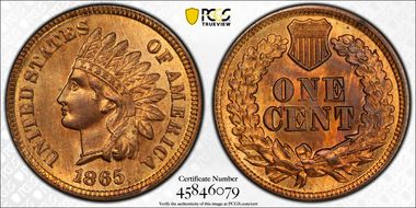 1865 1C Plain 5 MS65RB
