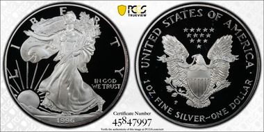 1996-P $1 Silver Eagle PR69DCAM