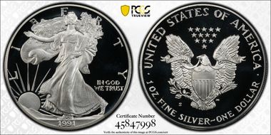 1991-S $1 Silver Eagle PR69DCAM
