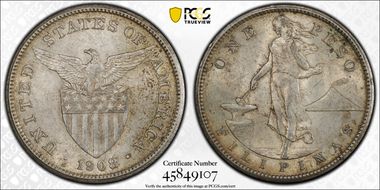 1908-S Peso KM-172  Ag AU58