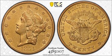 1854 $20 Large Date XF45