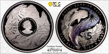 2022 $5 Great Barrier Reef Ag Colorized PR70DCAM