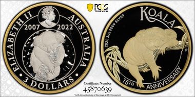 2022-P $30 Koala 15th Ann. 3oz Silver Partial Gilt PR69DCAM