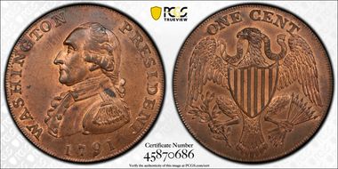1791 1C Washington, Large Eagle MS64RB