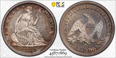 1844-O 50C WB-2 Large O Center Dot OBV MS61