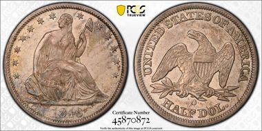 1846-O 50C WB-27 Tall Date AU55