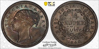 1840.(C) 1/4 Rup SW-2.41 MS63