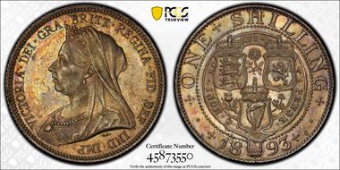 1893 Shil S-3940 Sm Let Obv MS64