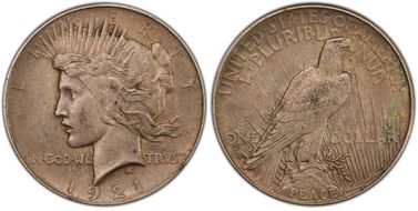 1921 $1 High Relief, Peace AU50