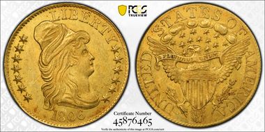 1806 $5 Knobbed 6, 7x6 Stars MS62+