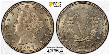 1883 5C No CENTS AU58