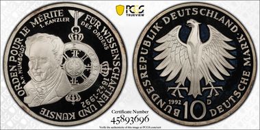 1992-D 10 Mk Orden Pour-Le-Merite PR68DCAM