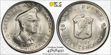 1947-S 50C Douglas MacArthur KM-184  Ag MS66